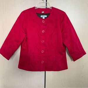 Coldwater Creek Women's 3/4 Sleeve‎ Button Embroidered Cotton Jacket Red Size 10